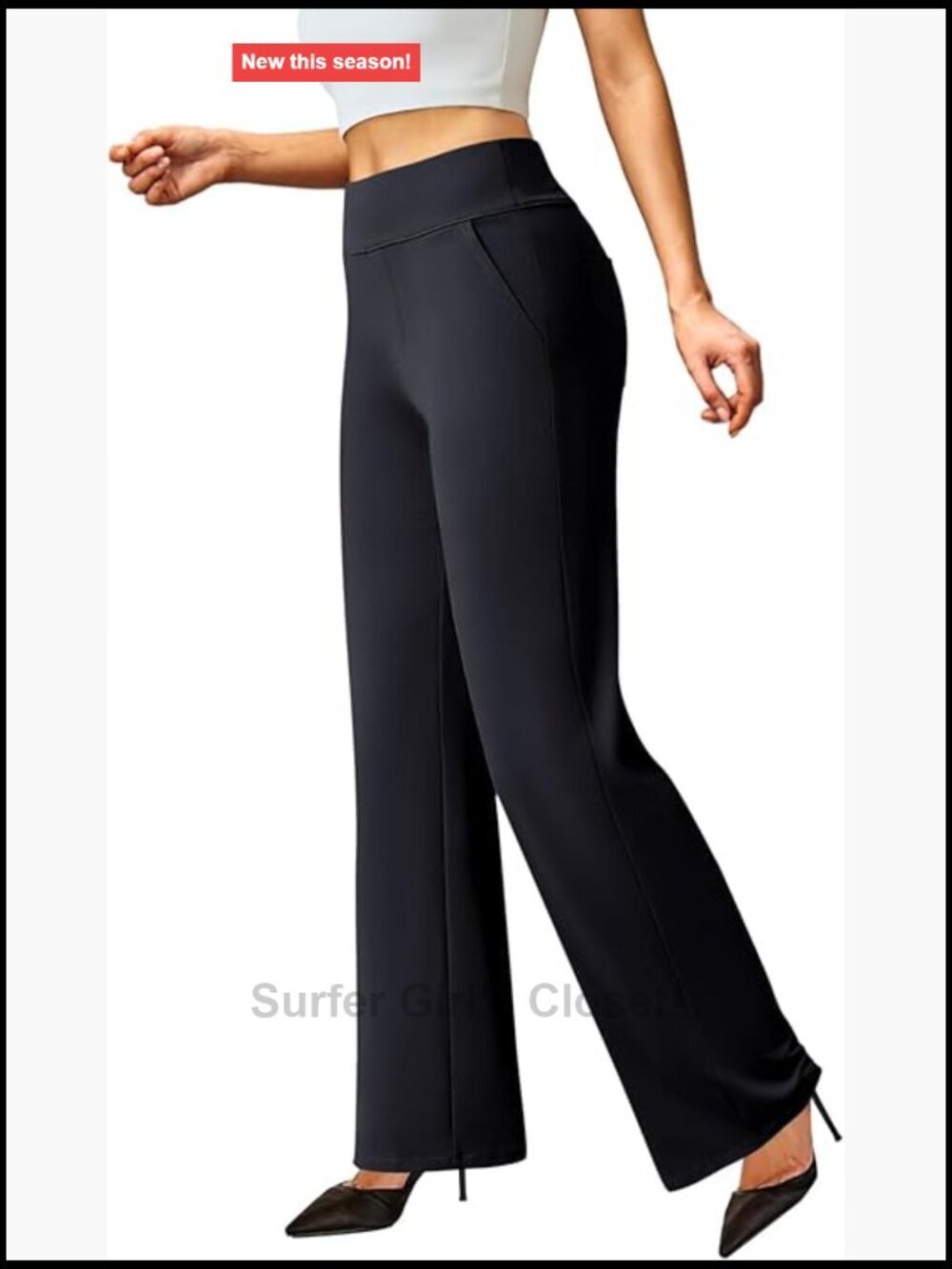 Wide Leg Dress Pants Stretchy Pull On with Pockets Work Trousers